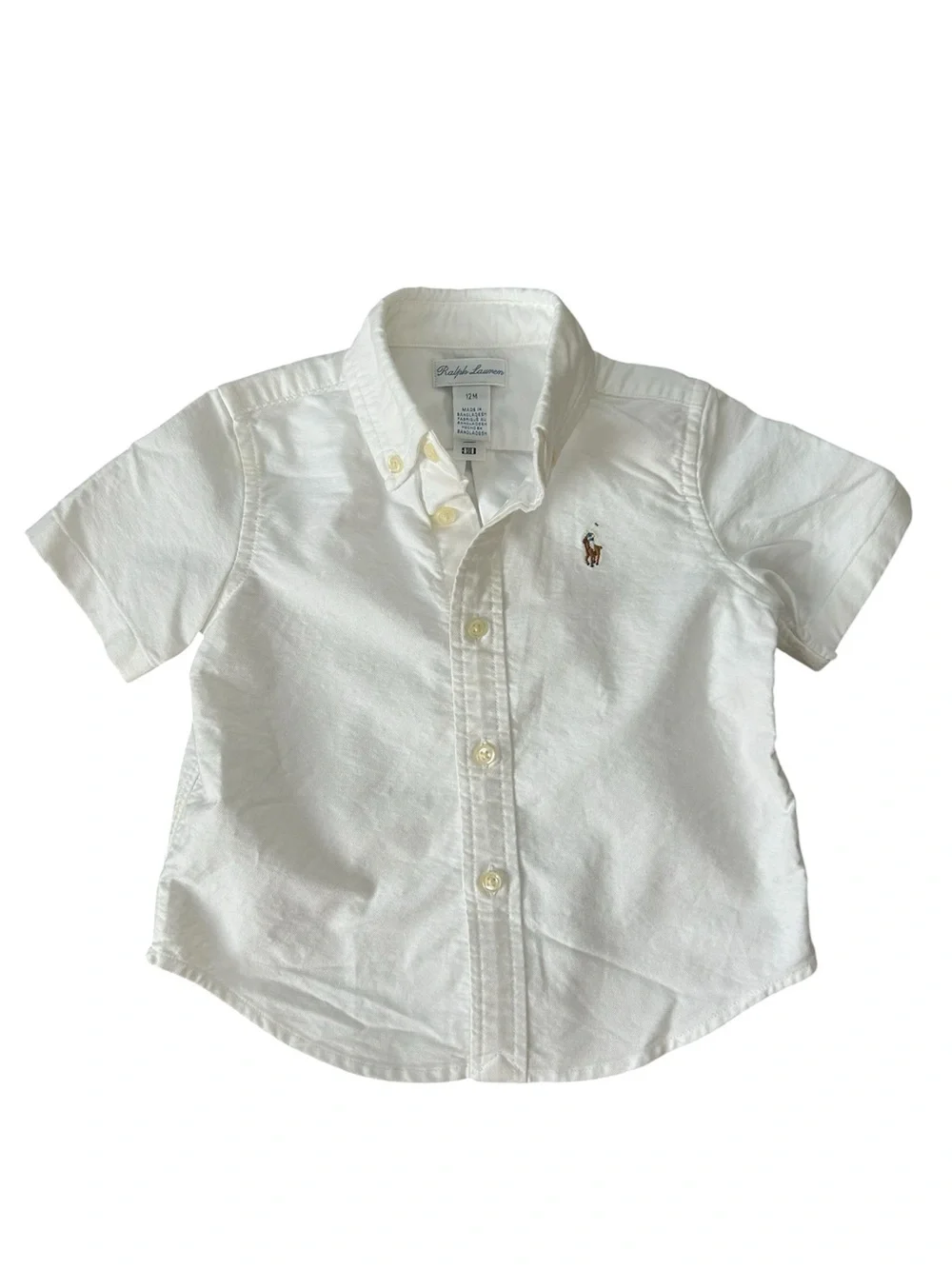 Ralph Lauren White Infant Button-Up Collared Polo Shirt, 12 months